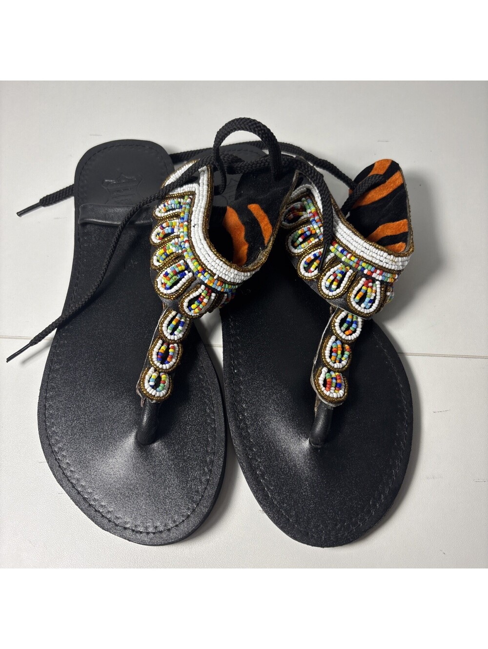 African leather Masai/Maasai Handmade beaded Sandals Sz 41 multicolored